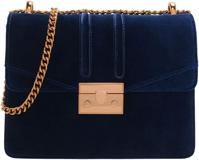 Velvet Push Lock Shoulder Bag Medium Chain Handbag PU Material [Burgundy/Pink]