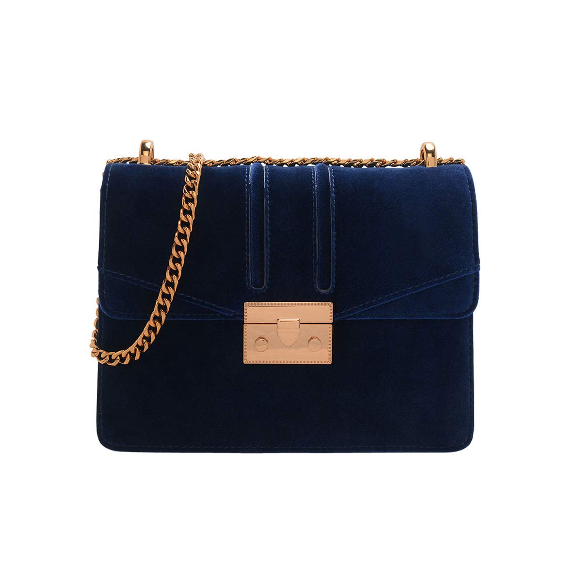 Velvet Push Lock Shoulder Bag Medium Chain Handbag PU Material [Burgundy/Pink]