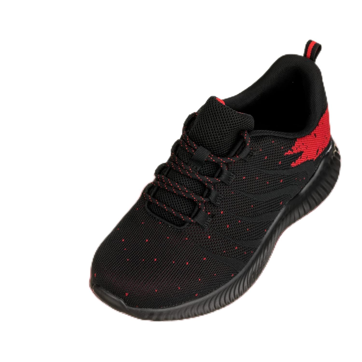 CALTO Men's Invisible Height Increasing Elevator Shoes - Black/Red Ultra Lightweight Sporty Sneakers - 2.8 Inches Taller - Q215 - Size 12 D(M) US