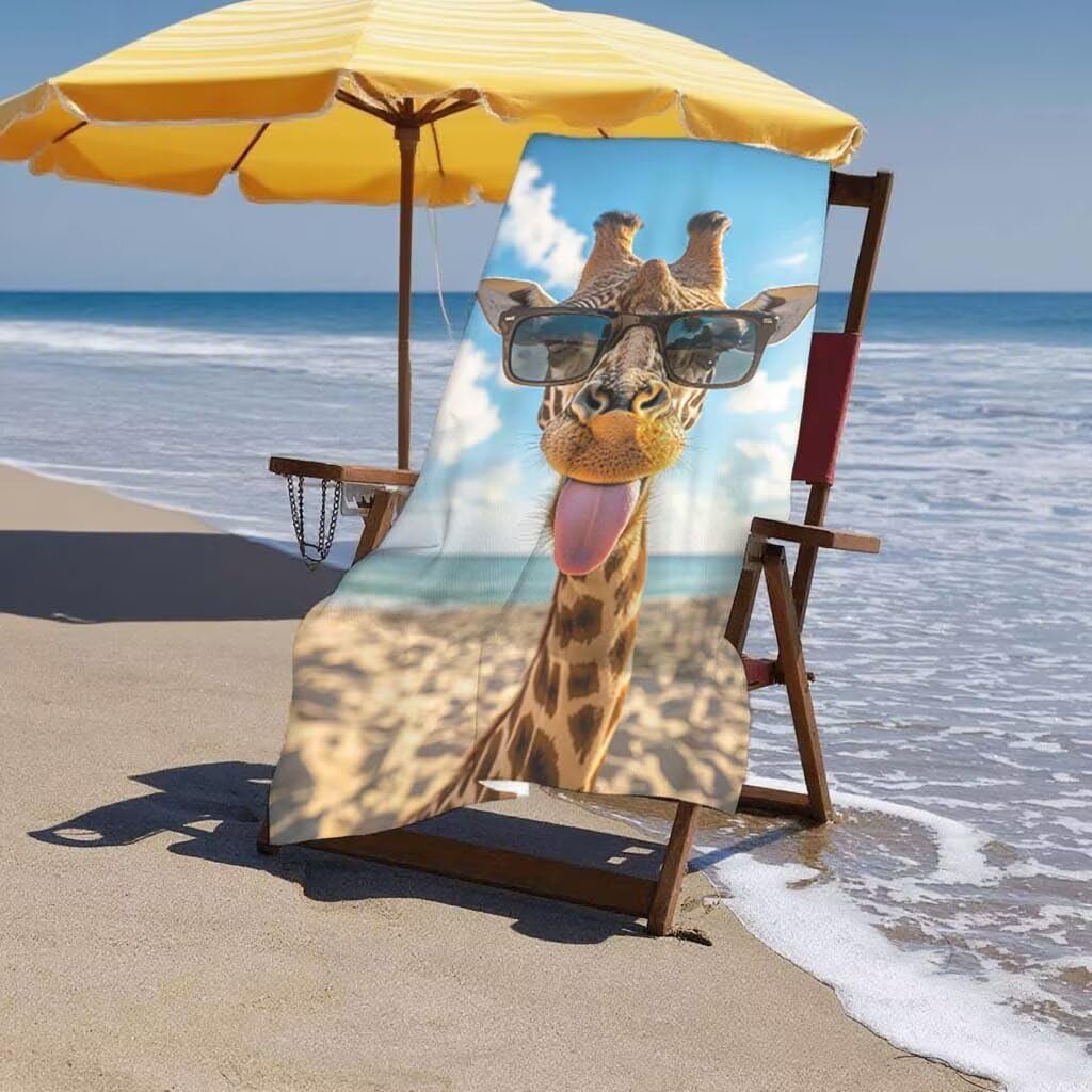 Strandtuch Giraffe Strandtuch XXL 220x100cm/35x70cm, 2er Set Mikrofaser Handtuch Groß Saunahandtuch, Schnell Trocknend Stranddecke Sandfrei, Badetuch Leicht für Fitness Sporthandtuch Saunatuch D-46