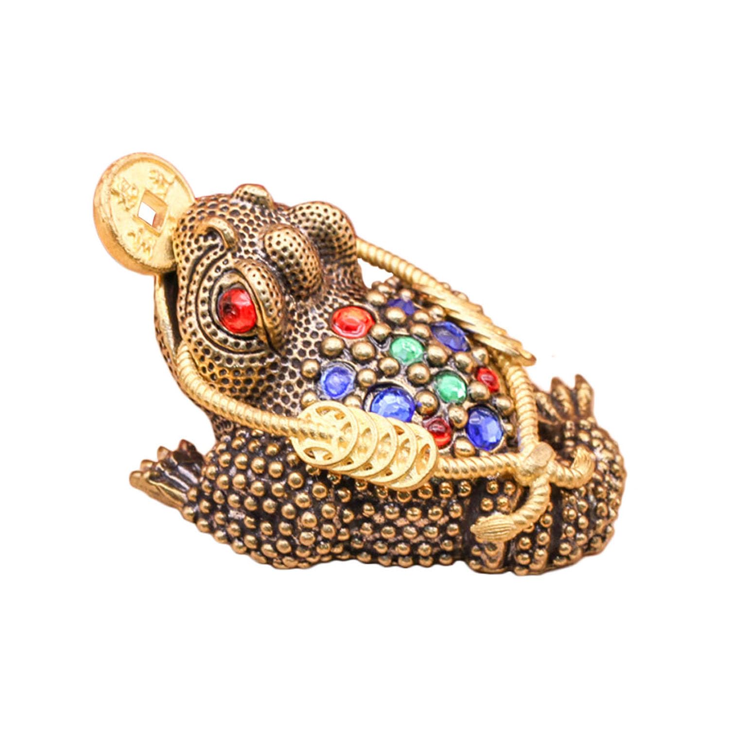 Brass Toad Figurine, Three Legged Frog Feng Shui Money Frog Chinese Good Luck Figurine Decorative Figurines for Table Tops Shelves Window Sills (Large)