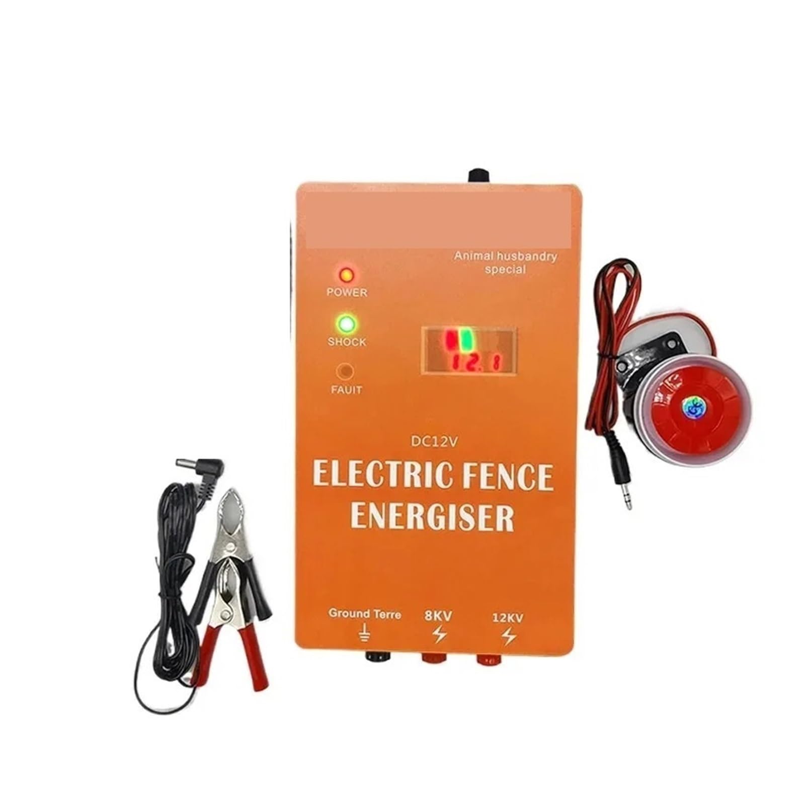 Energizador de cerca de pulso electrónico de 5/10 km for animales, perros, ganado, pastos, aves de corral, pastor eléctrico de 0,3 julios(10km With Alarm)