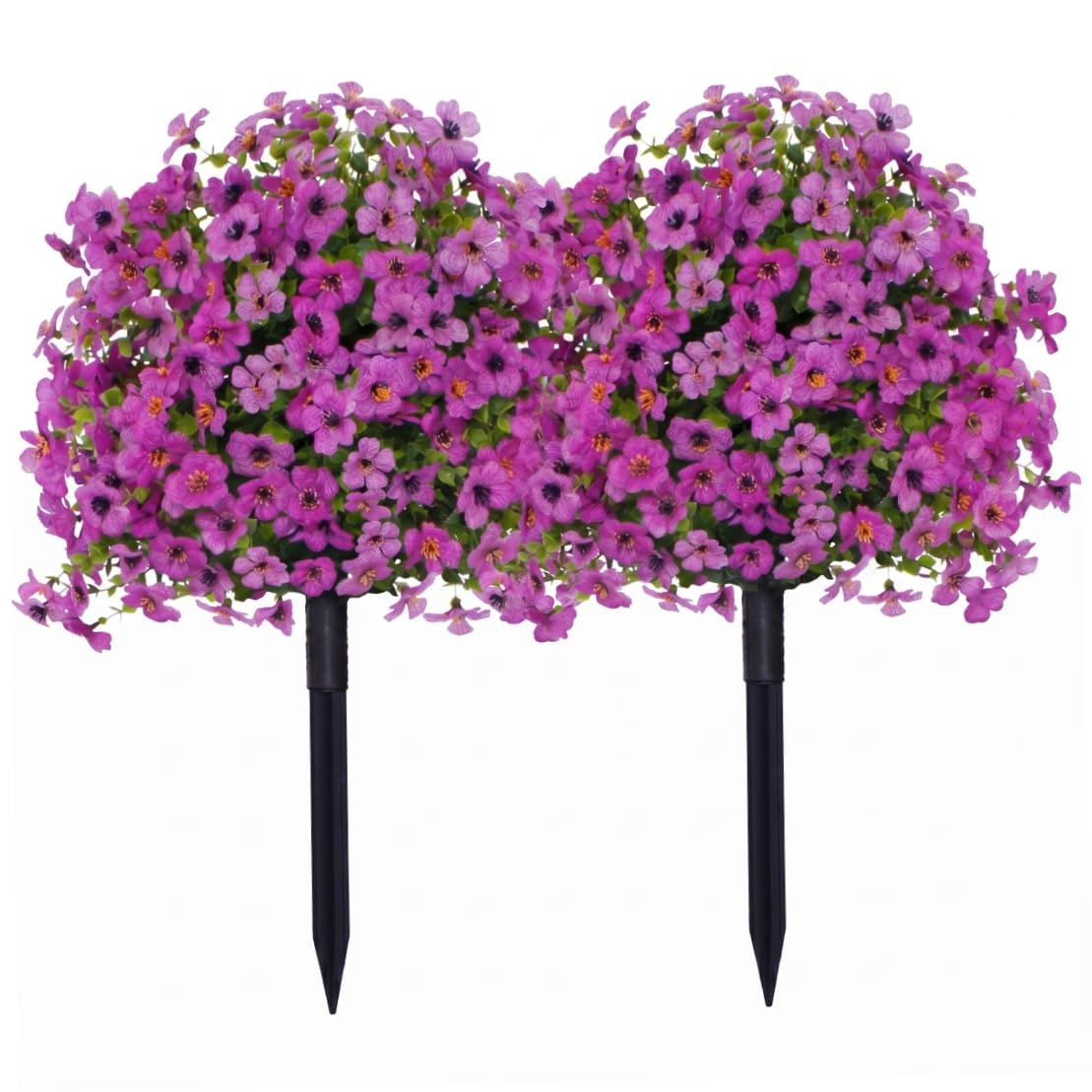 Xoeryoy Artificial Flowers With Ground Stakes, 2pcs Artificial Bushes for Outdoors, Outdoor Faux Flowers For Garden & Home Decor, Purple ;1