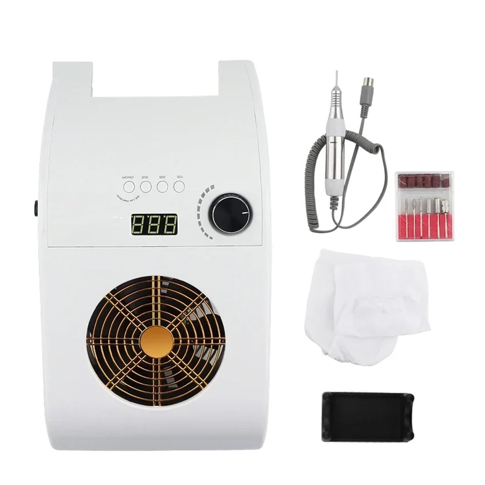 Odkurzacz do Paznokci, Odpylacz do paznokci 4 w 1 Odpylacz do paznokci Akrylowe elektryczne wentylatory wiertarskie Paznokcie Lampa stołowa LED Salon mody Złoty środek czyszczący