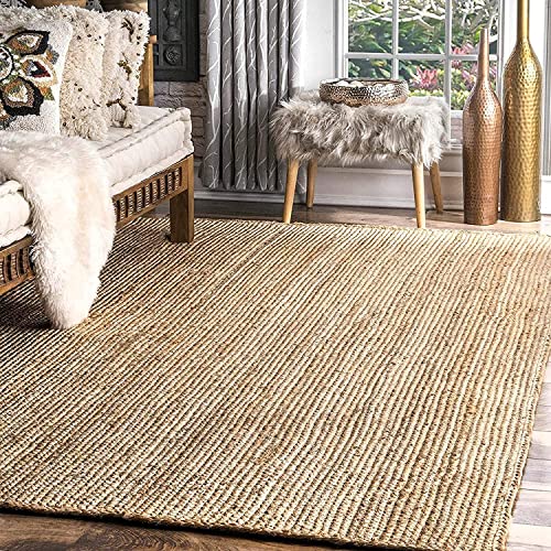 Image of Jute Braided Natural Rug Hand Woven & Reversible for Living Room Kitchen Entryway Rug, Jute Burlap Braided Rug, Farmhouse Rag Rug, Rustic Rug (2x6 feet Rug /Carpet), multe