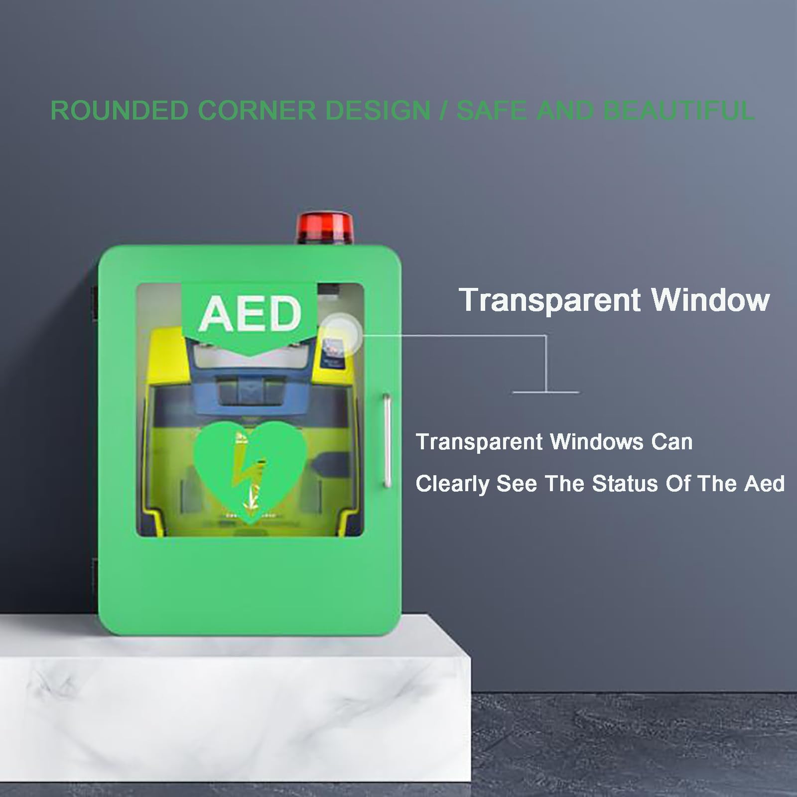 AED-Defibrillator-Aufbewahrungsschrank, AED-Defibrillator-Wandschrank mit Licht- und Alarmsystem, Erste-Hilfe-Schrank, Trennwandposition einstellbar, für Zuhause/Büro/Krankenhaus