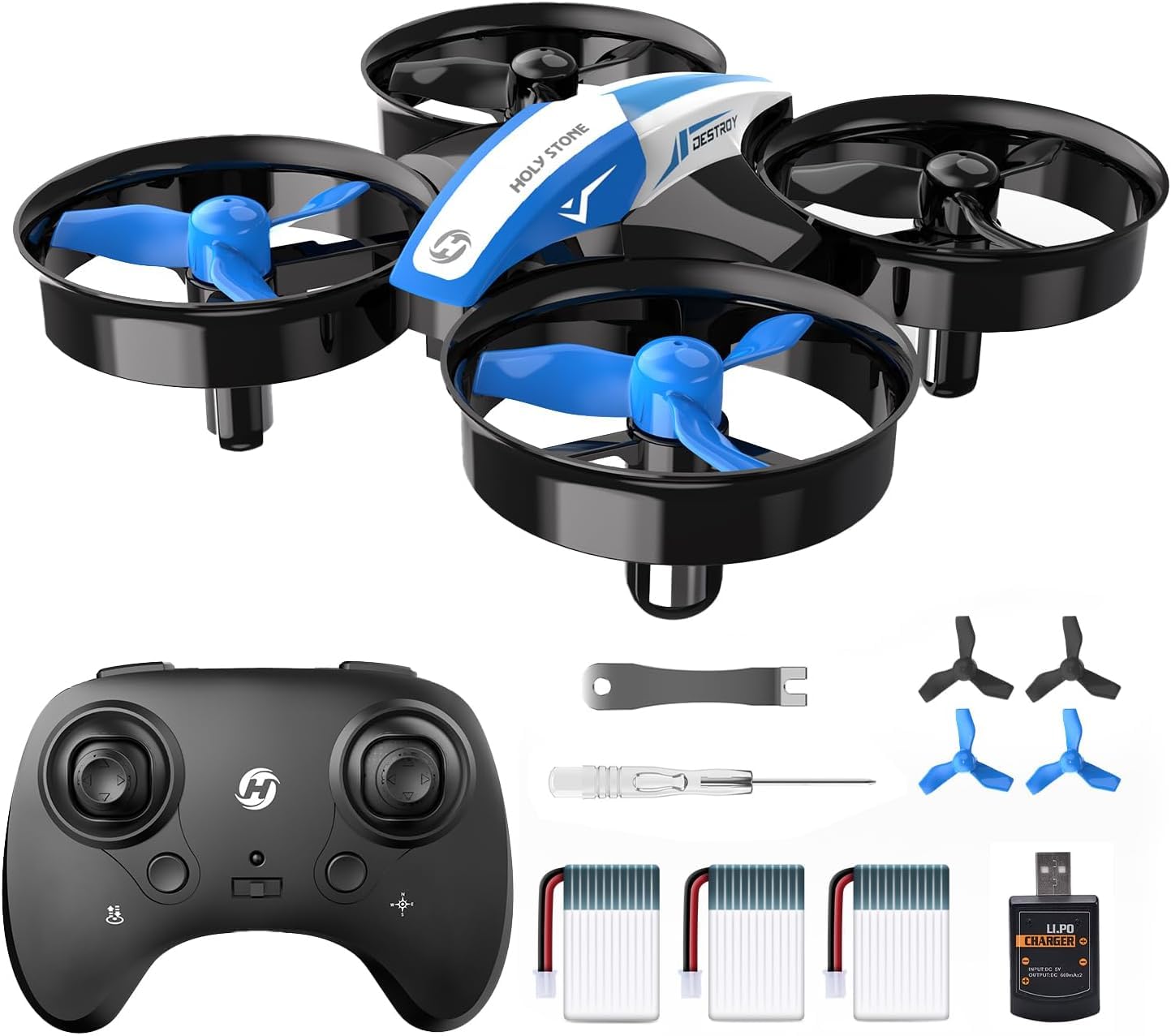 Holy Stone HS210 Mini Drone per Bambini e Principianti RC Nano Quadcopter Indoor Piccolo Elicottero con Hovering Automatico, 3D Flip e 3 Batterie, Grande Giocattolo Regalo per Ragazzi e Ragazze, Blu