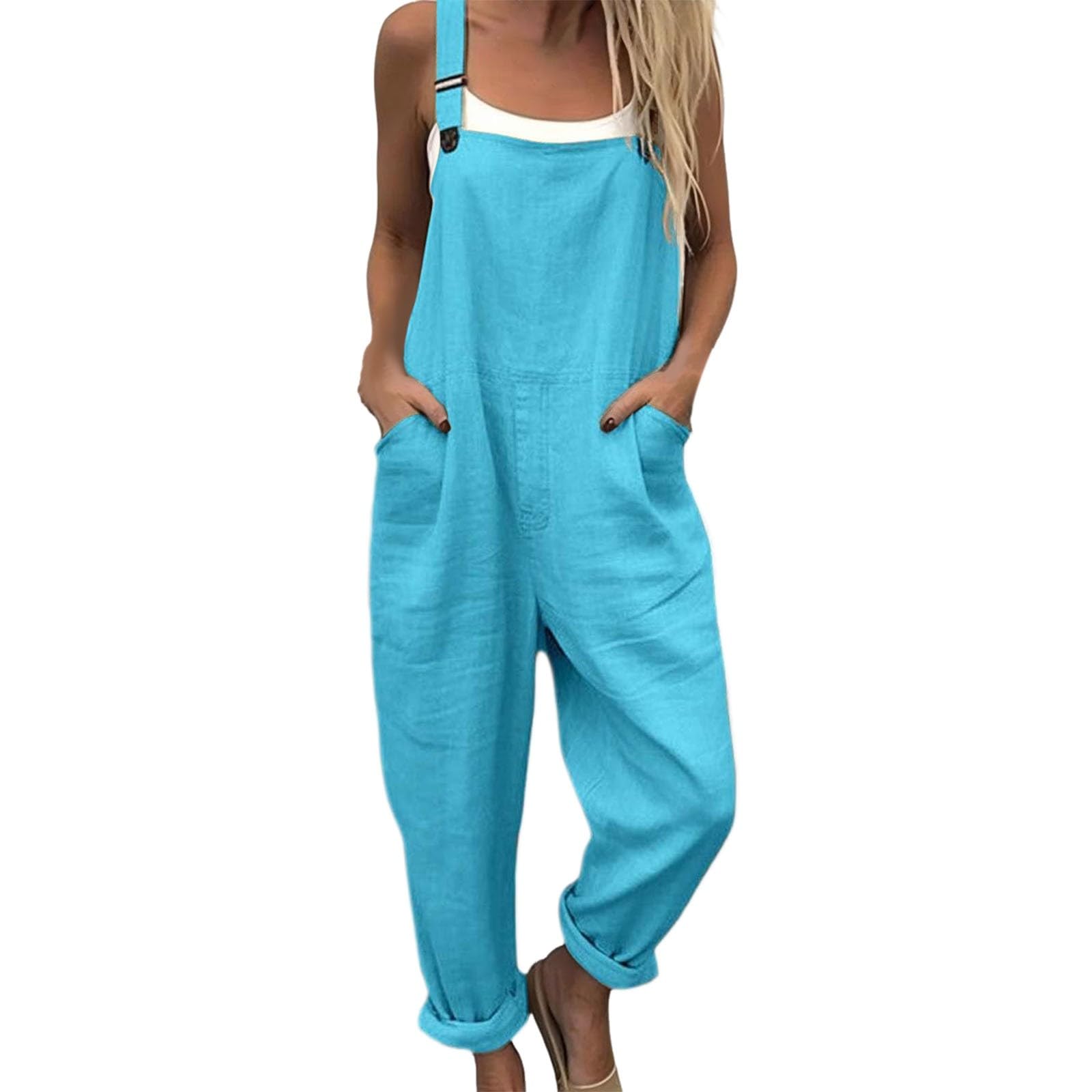 Generico Salopette Donna Estiva Lunga Elegante Tuta Jumpsuit Intera Curvy Casual Moda Stampa Jumpsuits Comoda Larga Pantaloni Da Lavoro Con Tasca Leggera Baggy Salopettes da Casa, Playsuit Spiaggia