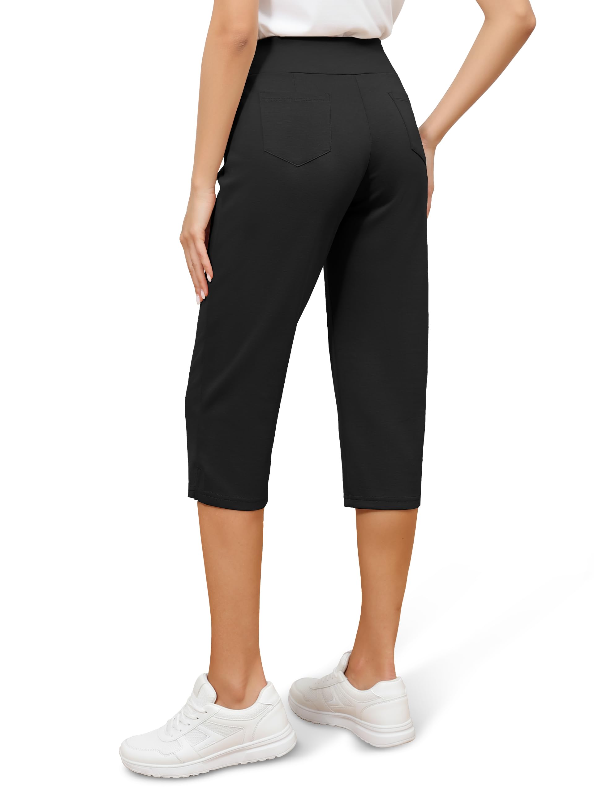 Tapata Pantaloni Donna 3/4 Vita Alta Elastico Tinta Unita Casual Estivi Comodi