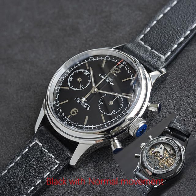 GenericWATCHs-AE - Seagull Movment ST19 1963 Polit Men Watch Chronograph Air Force Sapphire Mechanical Wristwatch Clock Panda Clock Relojs 1963 38mm (black)