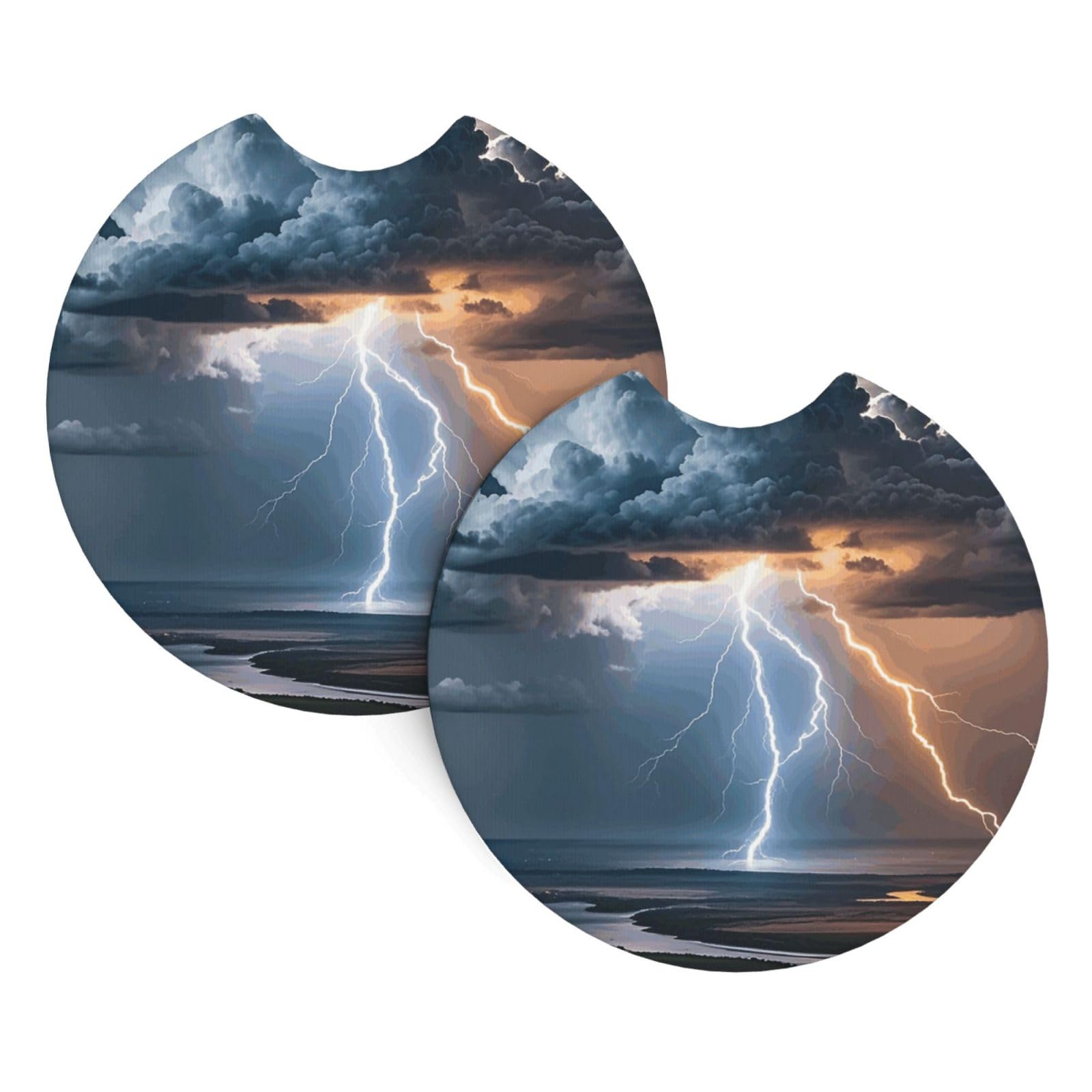 2 Pack Car Coaster for Cup Holders Cloud Lightning Car Cup Coaster 2.7" Neoprene Non-Slip Automotive Cup Mat Universal Auto Car Interior Accessories for Women Men Cup Pad