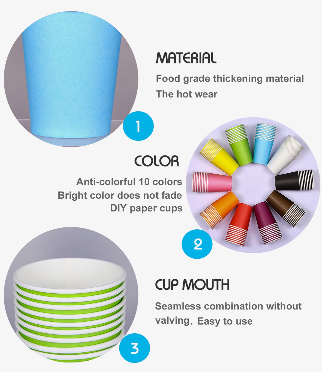 Gobelets En Papier 250ml - Lot De 100 Pièces Multicolores - Pour Fêtes Et événements
