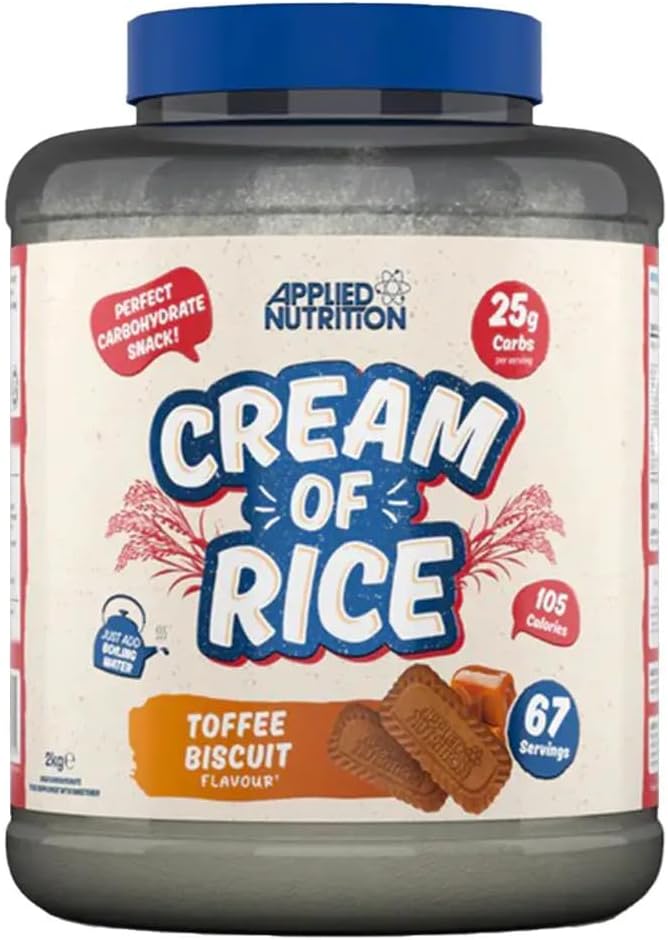 Cream of Rice - High Carbohydrate Cream of Rice Supplement, Source of Energy for Breakfast & Snacks, Easy to Digest, Low Sugar, Low Fat, Vegan, 2kg (Toffee Biscuit)