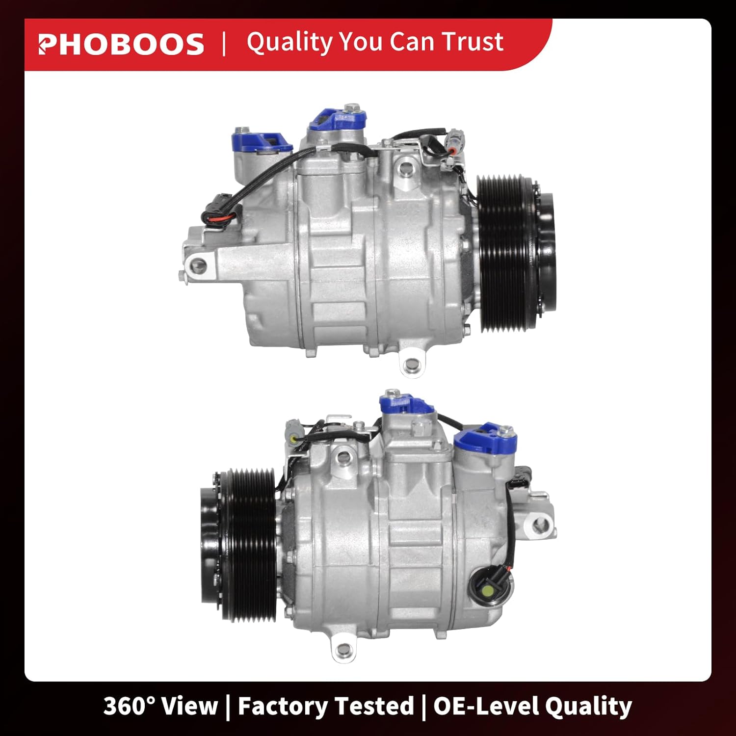 PHOBOOS A/C Compressor with Clutch Compatible with BMW 3-Series 335i X5 435i 535i 640i 740i GT xDrive Gran Coupe X6 M2 M235i Models, Fast Cooling, Low Noise, Easy Installation, Ref. CO-29221C, 198361