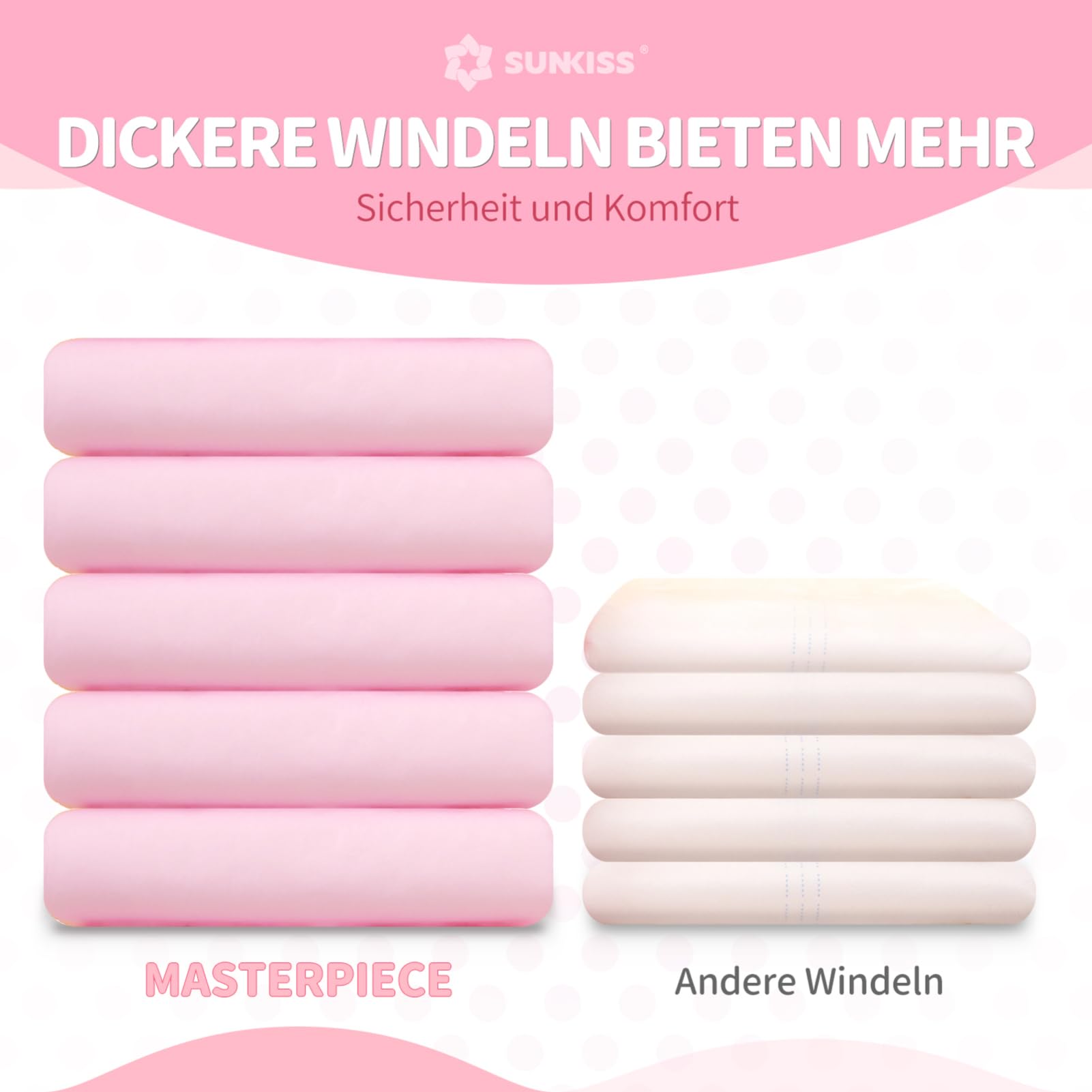 SUNKISS Masterpiece Windeln für Erwachsene mit ultimativer Saugfähigkeit, Einweg Inkontinenz Slips für Männer und Frauen, mit Tabs, Auslaufschutz bei Blasenschwäche, Rosa, Größe S/M, 10 Stück