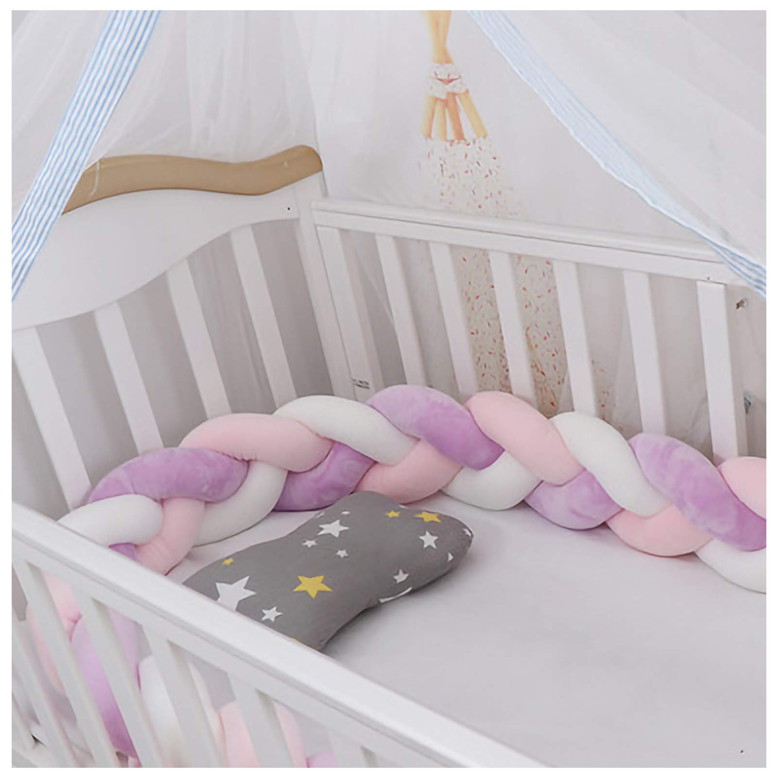 Mooluns Braided Baby Crib Bumper Hand Knitted Three Strands Plush