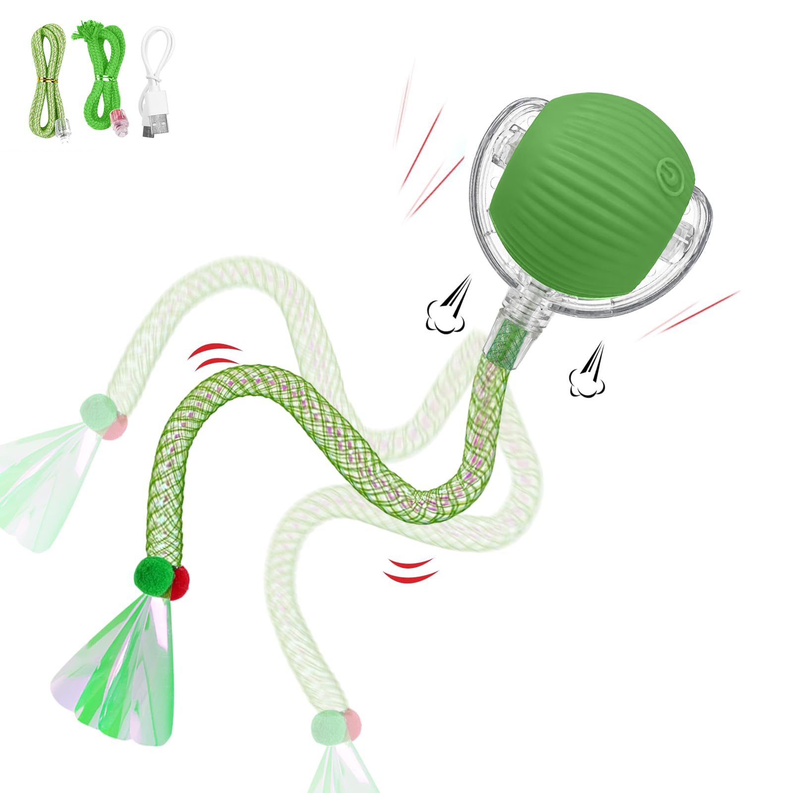 Juguetes para Gatos,Juguete Interactivo para Gatos,Pelota para Gatos con una Cola Que Parpadea y se Balancea Rápidamente, lo Que Despierta el Instinto de Caza de Gatos y Perros (Vert)