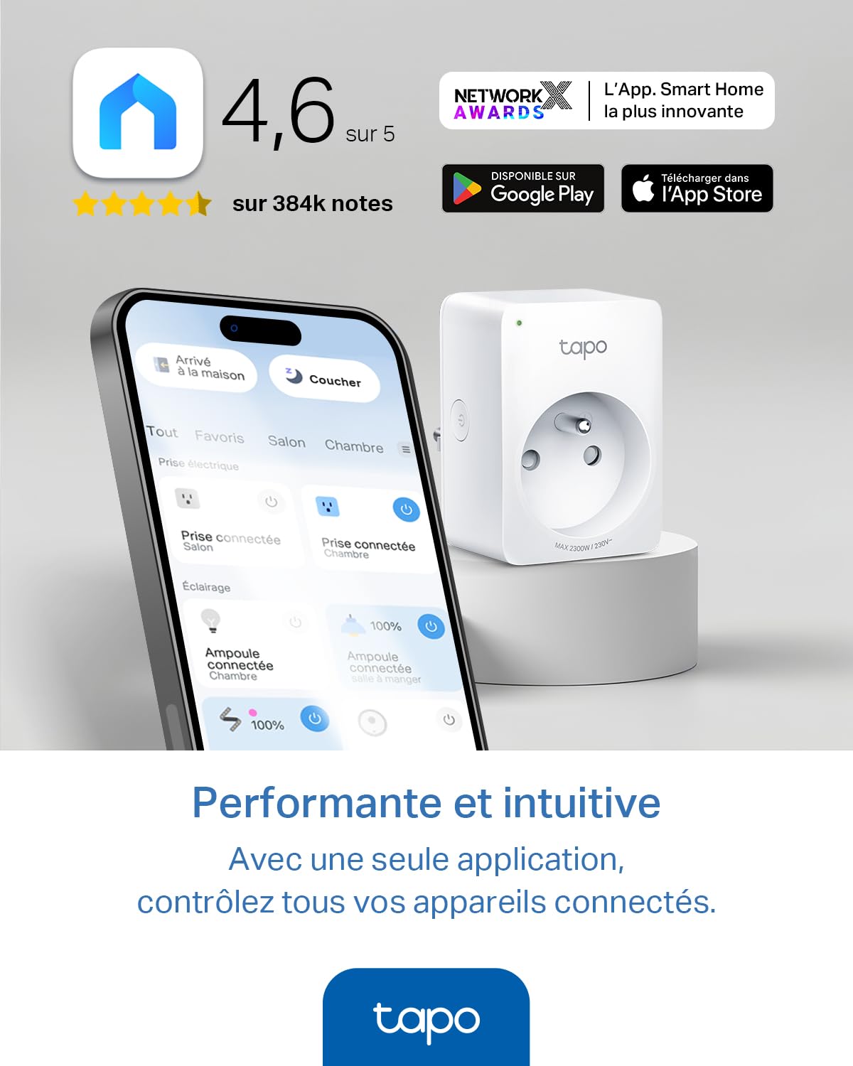 Tapo P110M Prise Connectée WiFi 16A Type E Suivi Consommation Compatible Alexa Google Home SmartThings 2-pack