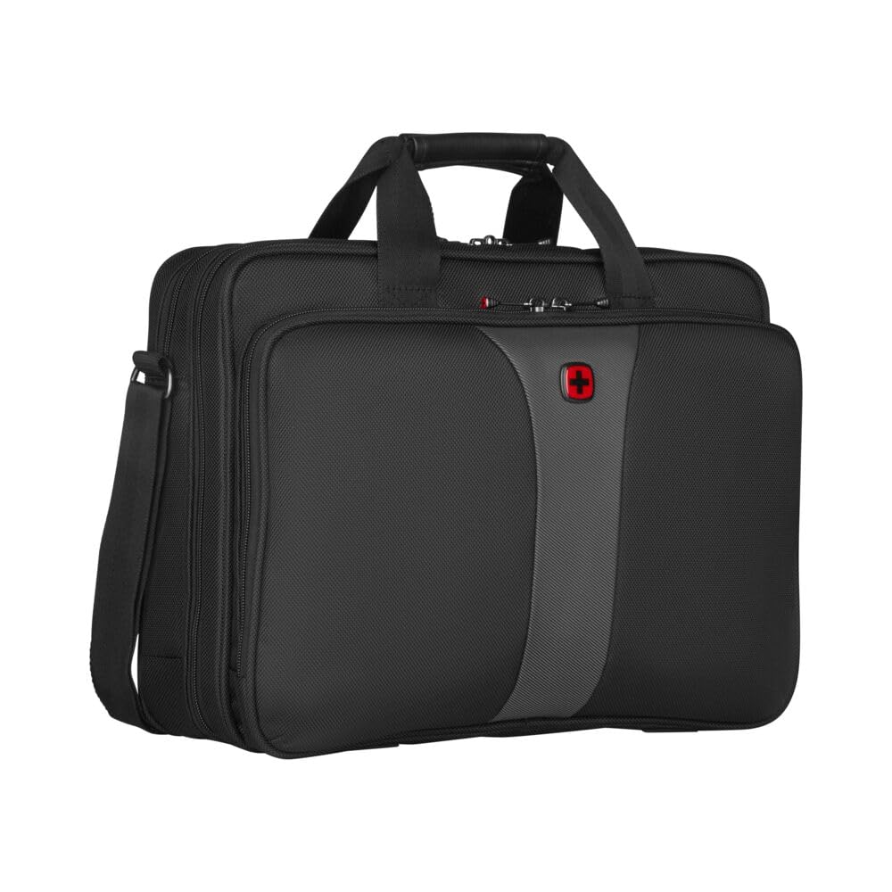 WENGER Legacy 16 Laptop-Tasche zum Umhängen, Notebook bis 16 Zoll, Aktentasche, Organizer, 15 l, Damen Herren, Büro Business-Reisen Uni, Schwarz, 600648