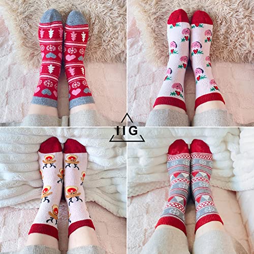 Image of IIG Cute Warm Wool Socks for Women Super Cozy Thick Crew Winter Socks Gifts, 5 Pairs