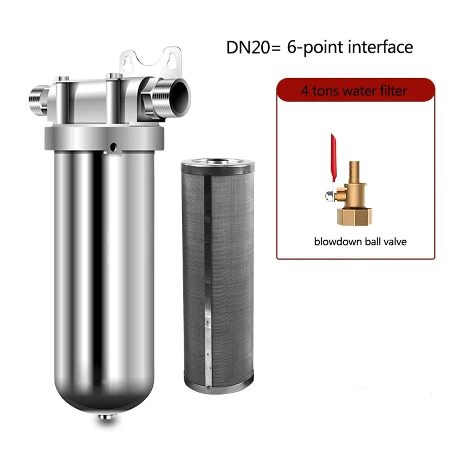 Depuratore d'acqua in acciaio inossidabile con prefiltro for uso domestico con depuratore d'acqua prefiltro Full House Filtrazione da 4 tonnellate Sostituzione sottolavello(4T -DN20)