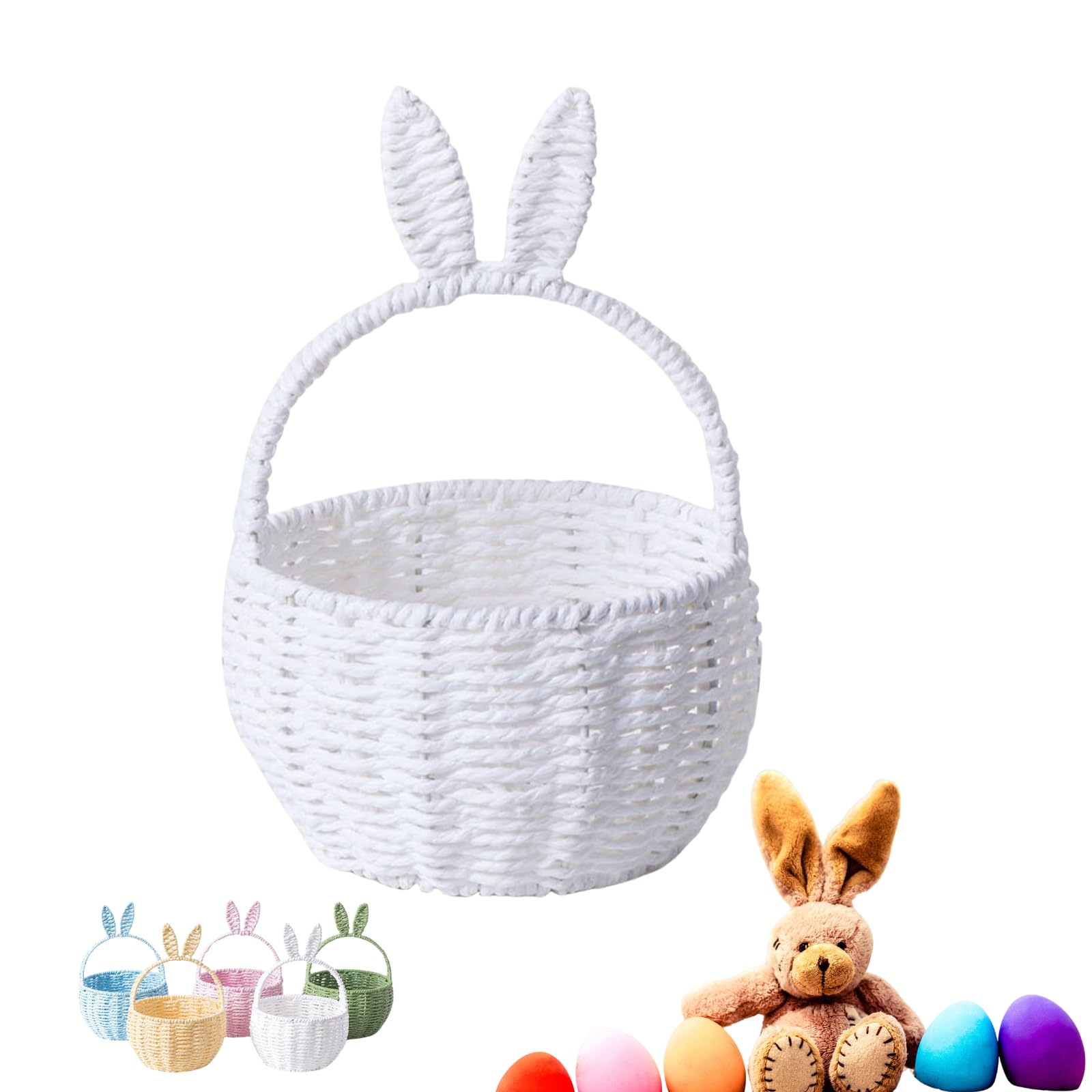 Easter Basket for Kids Easter Bunny Egg Hunt Baskets Empty Boxes Egg Baskets for Children Boys Girls Handmade Flower Display Hamper Flower Basket with Handle (White)