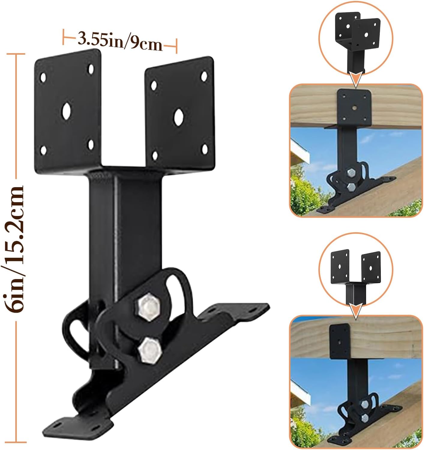 3 Pack Pergola Riser Brackets Kit - 90 Degree Adjustable Saddle Stainless Steel Adjustable Angle Roof Riser for Wood Gazebo, Patio Pergola - Heavy Duty Roof Beam Mount Brackets(3)