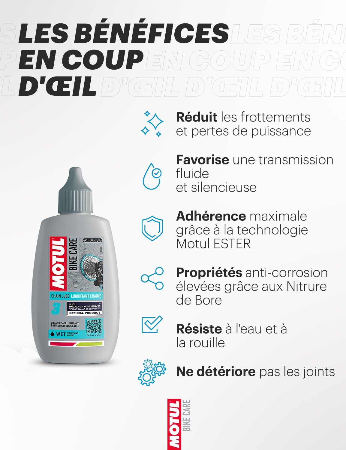 Motul - Kit Nettoyant Chaîne VTT en Spray - Dégraissant Sans Solvant 500 ml + Lubrifiant Chaîne Pour Conditions Humides - Anti Usure - Haute Résistance à l'Eau et à la Rouille 100 ml
