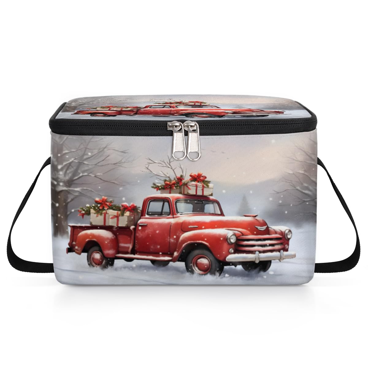 GzLeyigou Christmas Red Truck Lunch Bags for Women Men 9 Cans, Hot & Cold Food Delivery Bag Insulated Grocery Bag Insulated Lunch Box Cooler Bag for Office Work Picnic Beach