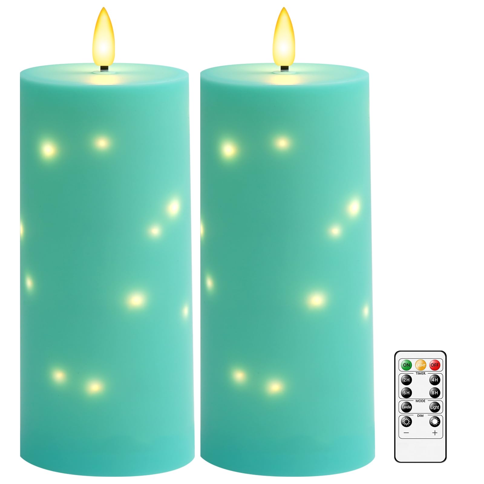 kakoya Lot de 2 grandes bougies piliers à LED étanches sans flamme vacillante avec minuteur - Fonctionne à piles avec guirlande d'étoiles intégrée pour lanternes d'extérieur, porche, terrasse - 25,4 x