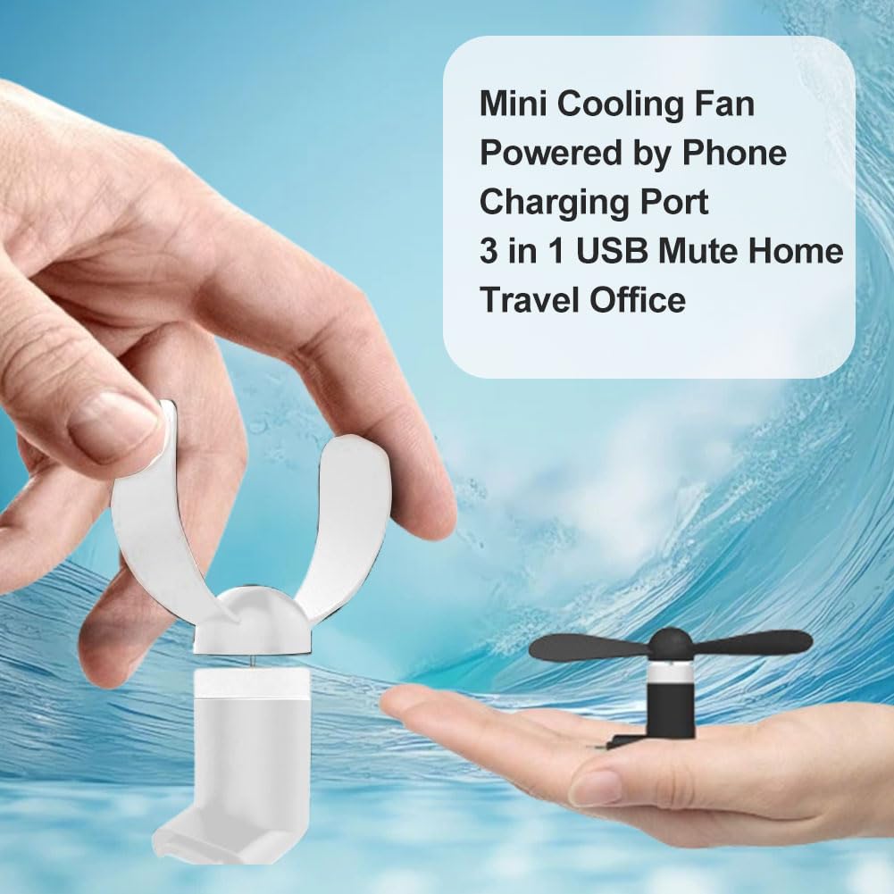 Comioke Wentylator USB 3 w 1 do telefonu komórkowego, kompatybilny z iPhonem, iPadem, smartfonem z systemem Android / tabletem, micro USB/C/Lightning