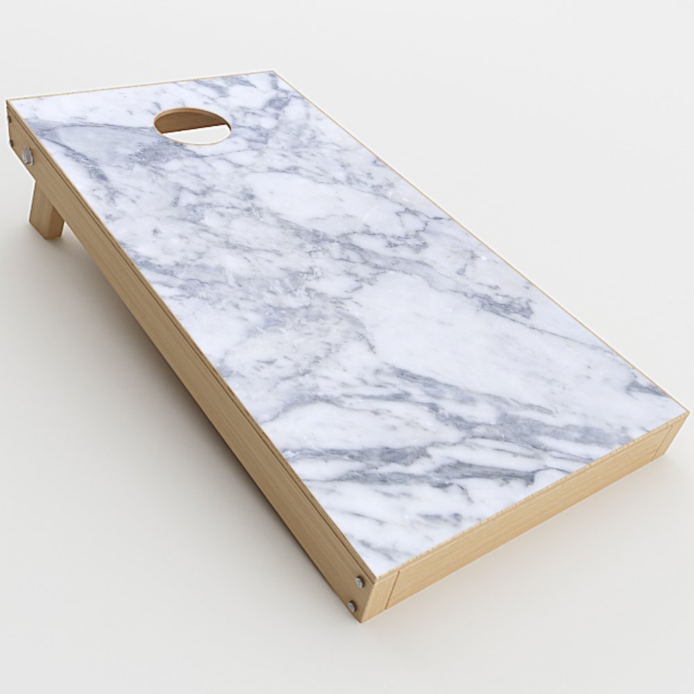 Skin Decal Vinyl Wrap for Cornhole Game Board Bag Toss (2xpcs.) Skins Stickers Cover/Grey White Standard Marble