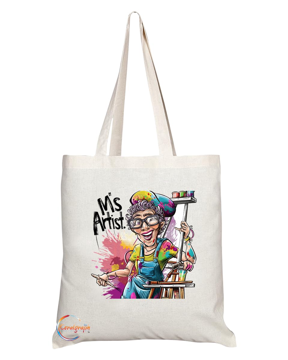 Coralgraph Inc TB1836 Ms Artist Tote Bag - Gift for Female Artists, Painters, Creative Minds - Durable, Stylish, Eco-Friendly, Reusable, Spacious, and Lightweight