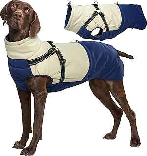 MHaustlie 3XL Warme Hundemäntel, Große Hunde Winterkleidung mit Geschirrweste Outdoor Hundejacke für große Rassen, Warmer Hundemantel & Jacken, Winddichter Hundeschneeanzug für große Hunde (Blau, 3XL) product image