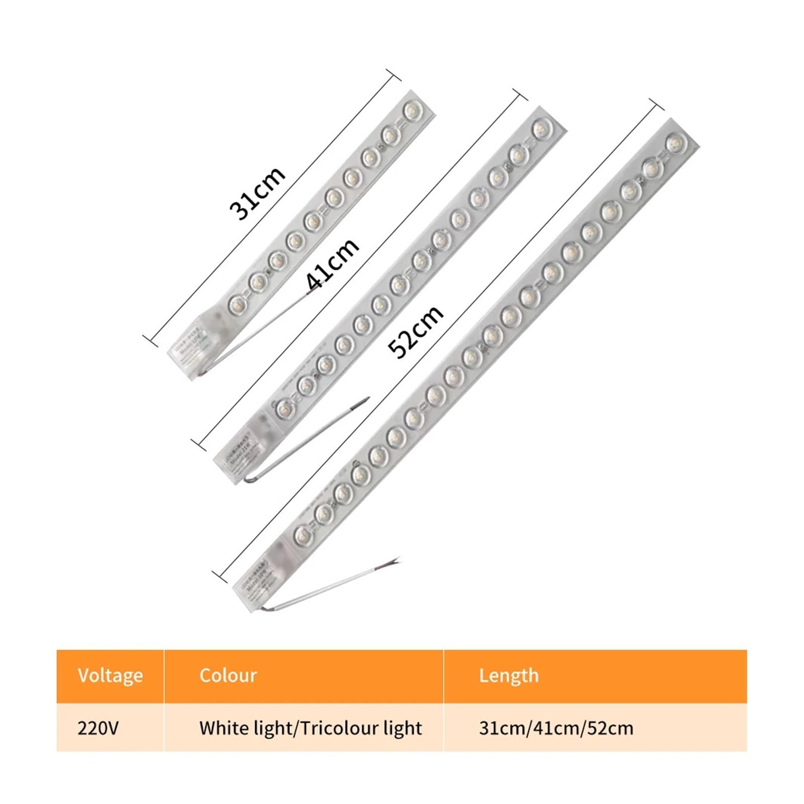 LED-Modulleiste, 220 V, Deckenleuchte, LED-Panel, 15 W, 21 W, 30 W, Ersatz mit 15 cm, 41 cm, 52 cm(Two-Color 52CM 30W,10cps)