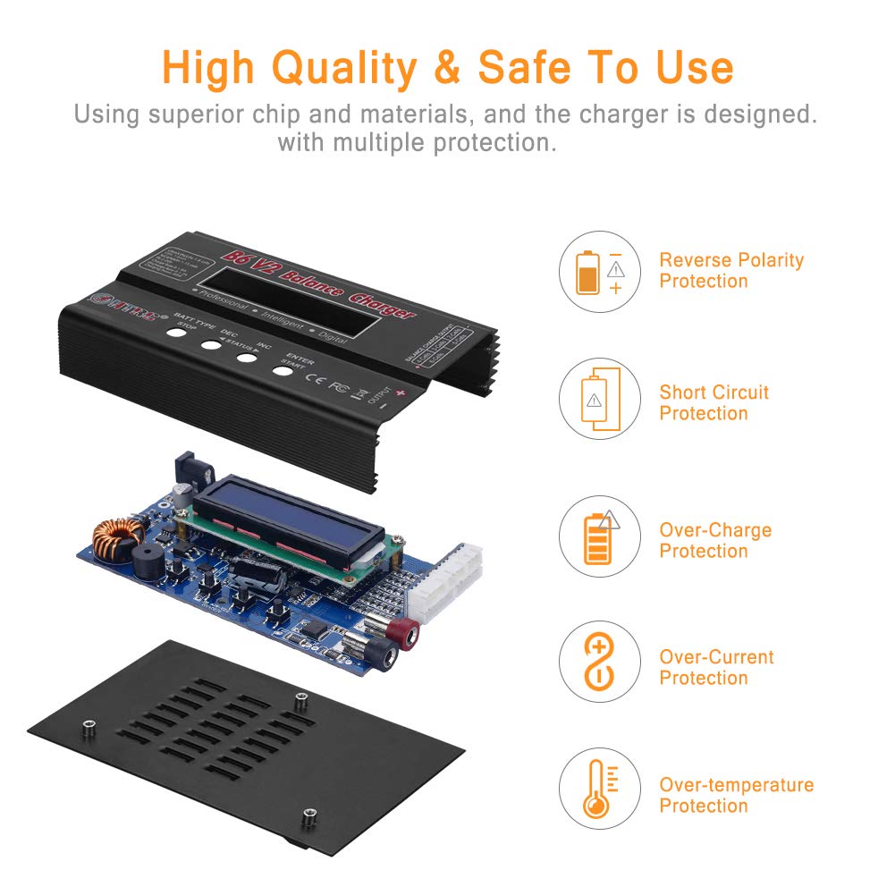 Haisito Caricabatterie LiPo Balance, Caricatore Pacco Batteria 1S-6S Digitale 80W 6A Connettori Deans + Alimentatore