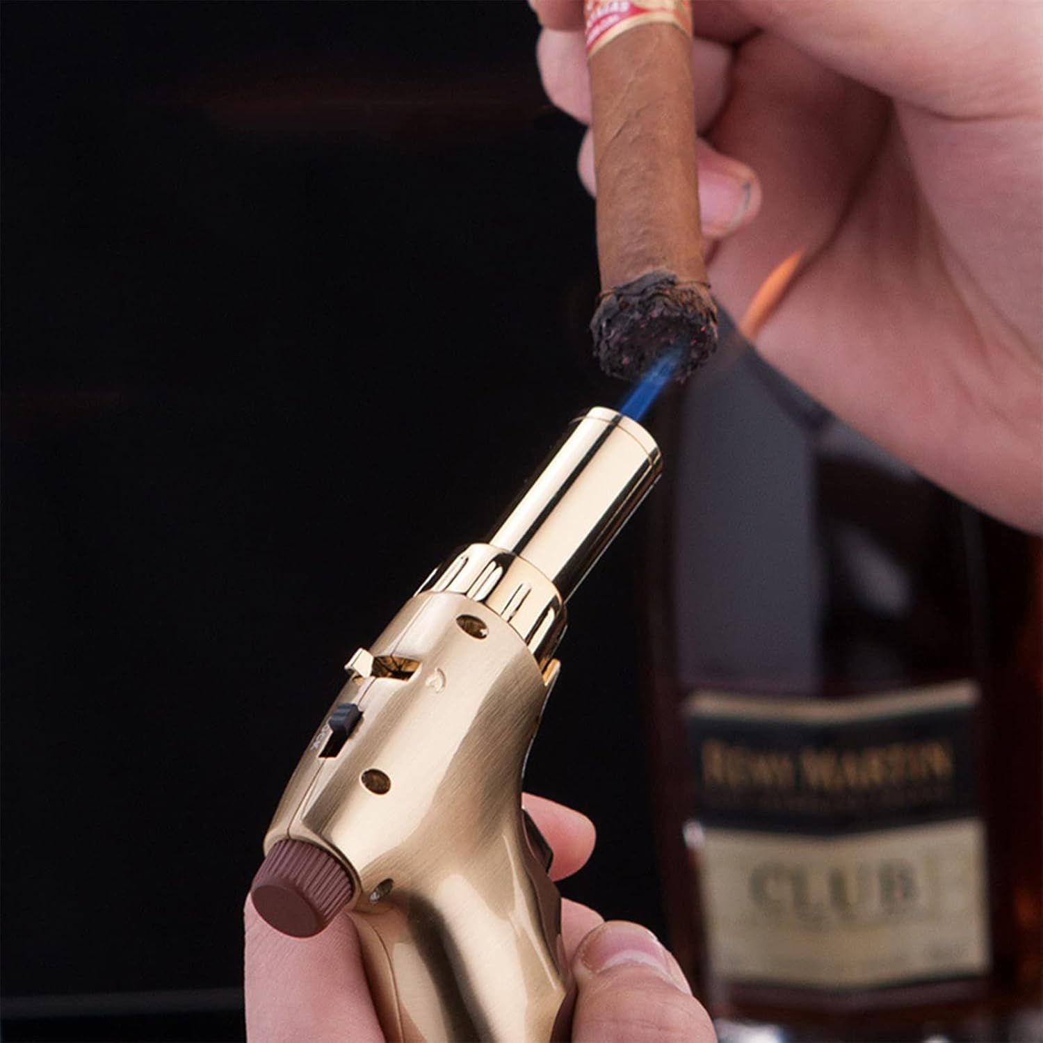 Torch Lighter with Powerful Dual Jet Flame, Butane Cigar Lighters Refillable Gas Lighter Windproof Cooking Lighters for Campfire BBQ Smoking (Butane NOT Included)