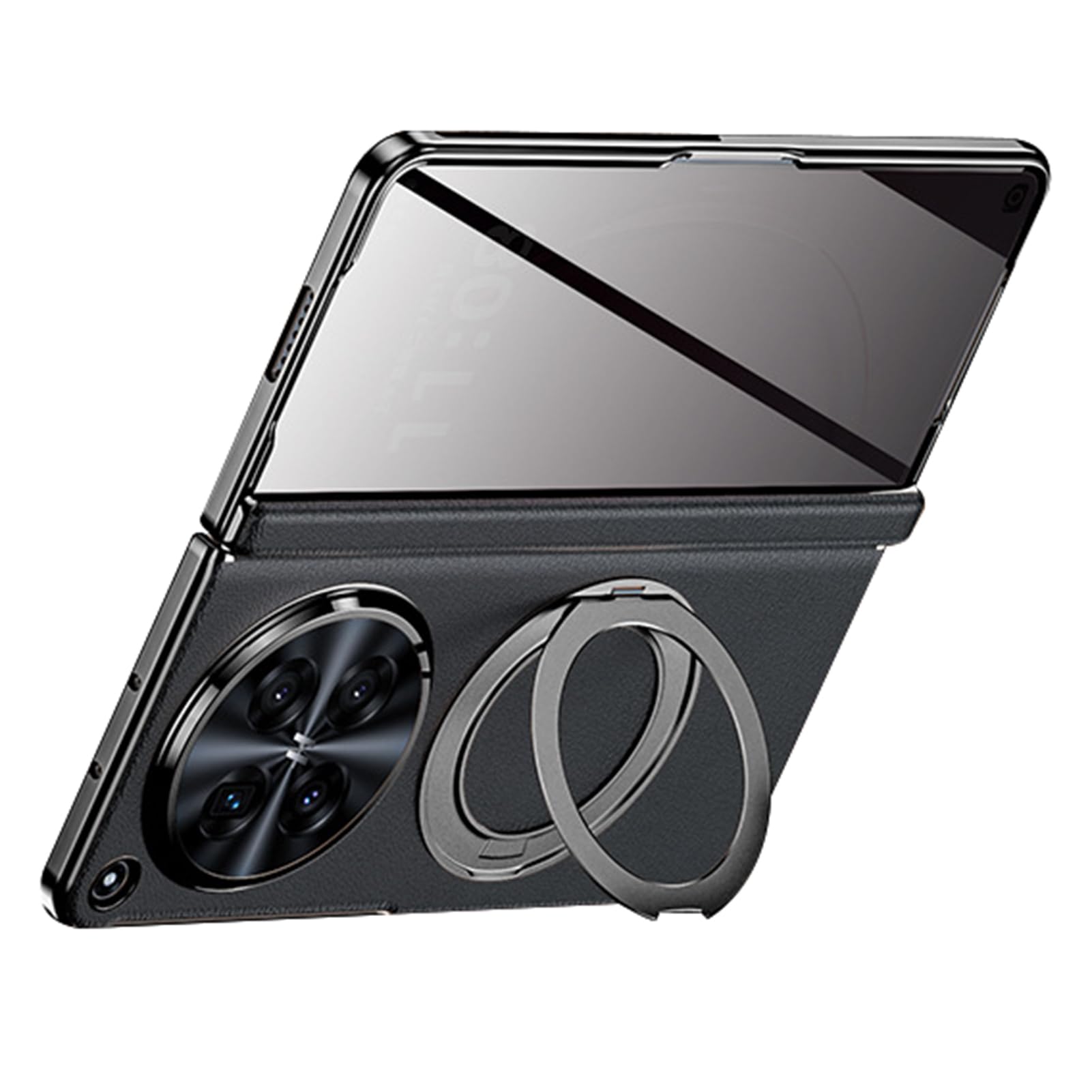 Etui z prawdziwej skóry do Oppo Find N6, ochrona ekranu ochrona ekranu powłoka pierścień etui zawias luksusowa pełna osłona, czarny, N6