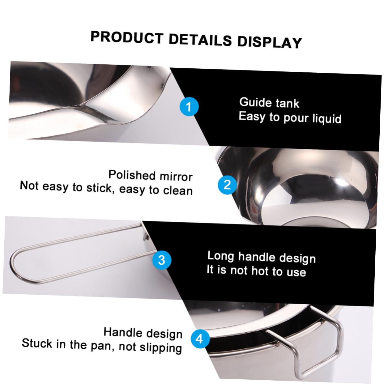 Garneck 2pcs Stainless Steel Melting Pot Chocolate and Butter Melting Pots Capacity Double Pour Spouts Ergonomic Design for Candle Making and Kitchen Utensils