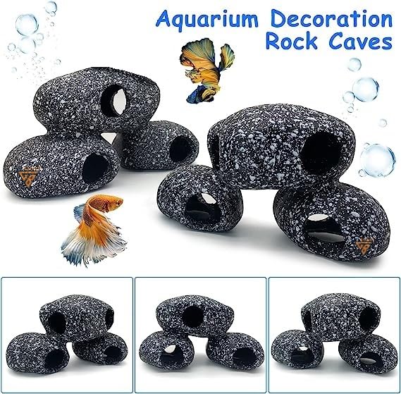 GIG Bazaar Aquarium Stone Shelter Rock Realistic Artificial Granite Rock Small Fish Shrimp Hideaway Decoration Ornament Accessories (Black and White, 7.6 cm) 2
