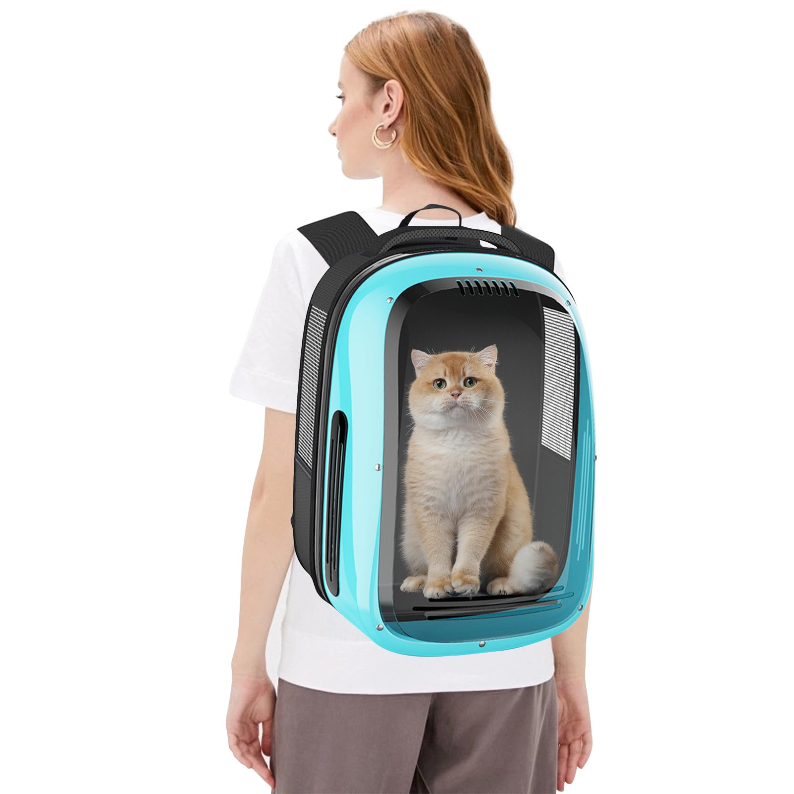 PETCUTE Mochila para Gatos y Perros,Transpirable Mochila para Mascotas con Colchón Suave,Aprobadas por Aerolíneas,Bolsa de Transporte Grande Transparente con Burbujas,Carga Máxima 10kg