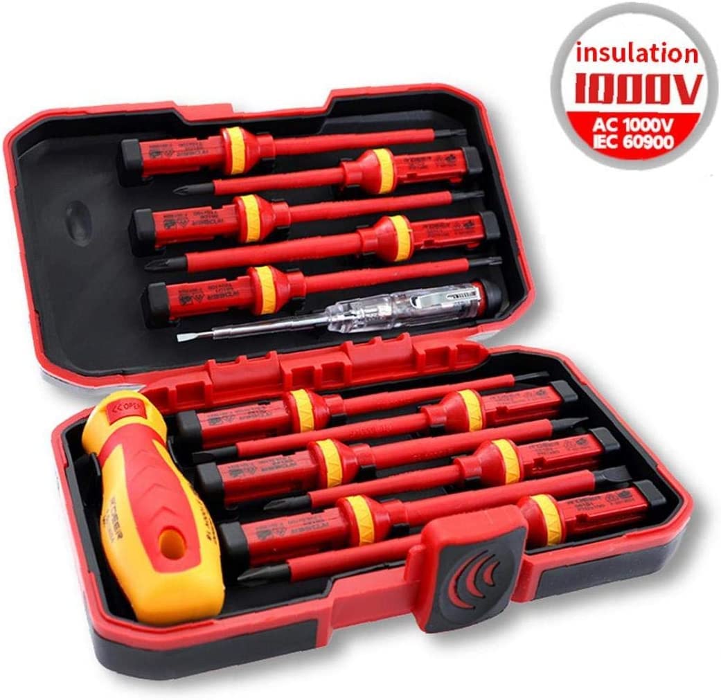 Cacciavite Isolato per Elettricista 1000V Set di Punte magnetiche Kit di Strumenti di Riparazione intercambiabili Scatola da 13 Pezzi Durevole