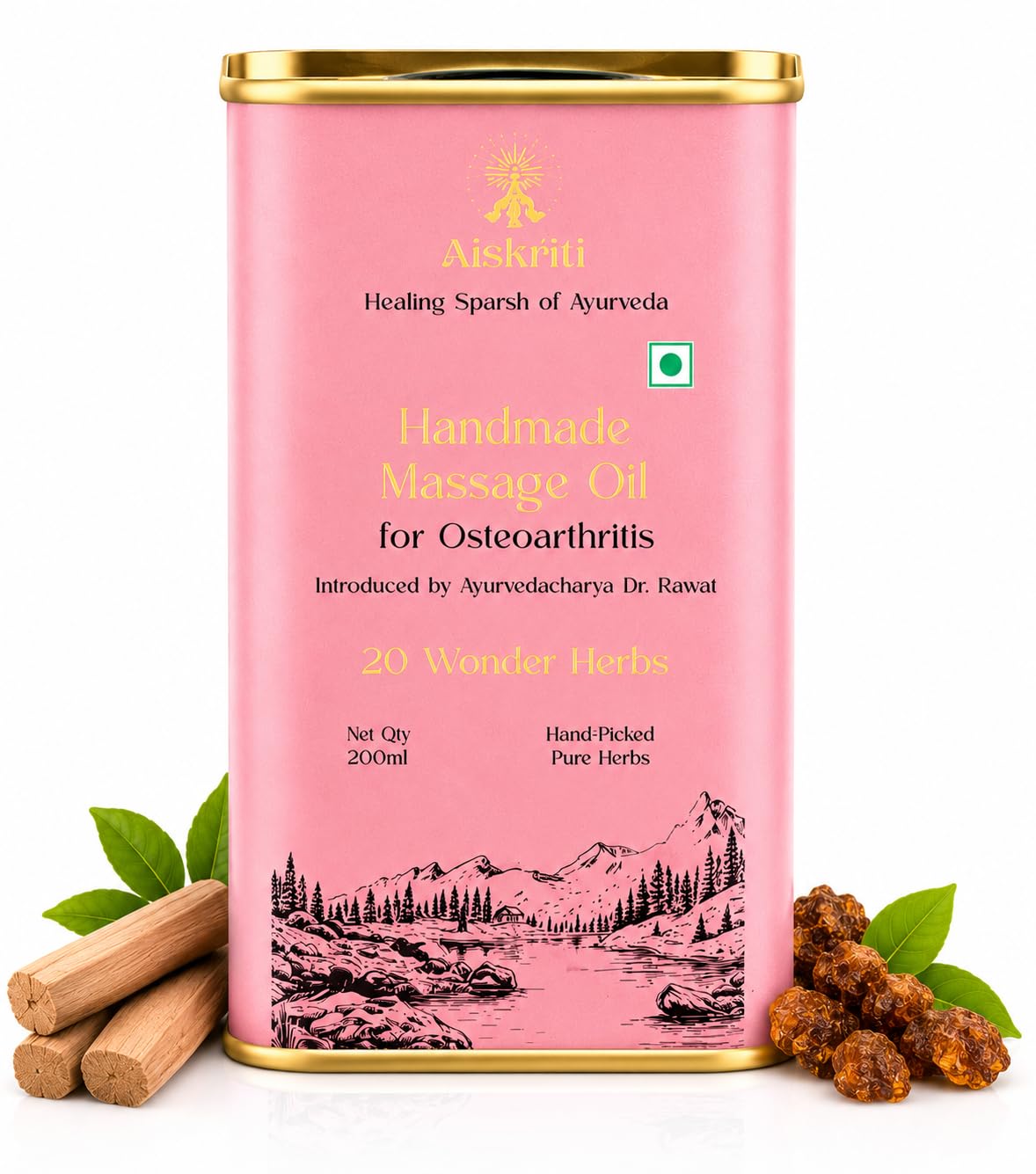 Aiskriti Ayurvedic Handmade Massage Oil For Osteoarthritis - 200 ml, 20 Wonder Herbs, Helps to Cure Neuromuscular Diseases, Improve Cartilage, Muscles & Nerves, Sprain & Traumatic Injuries, 200 ml