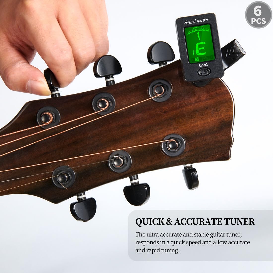 Guitar Tuner Clip On Ukulele Tuner for All Instruments Guitar Bass Ukulele Violin banjo Tuner (Tuner 6 Pack)