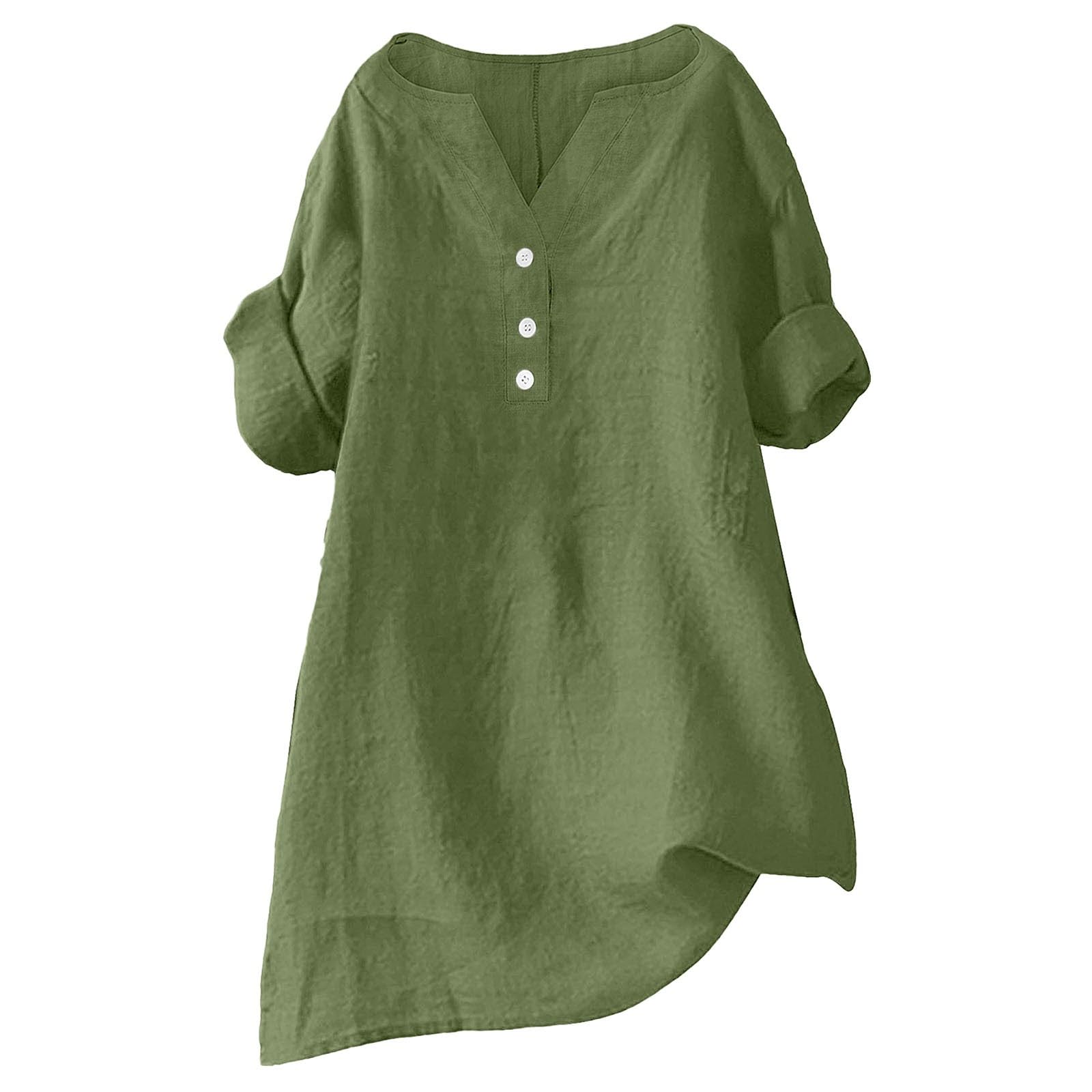 Today+Deals+Prime Linen Shirts for Women Women's Linen Tops Cotton Gauze Button Down Shirt Hemp Clothes Flax Ladies Sales Spring Summer Tops for Women Green