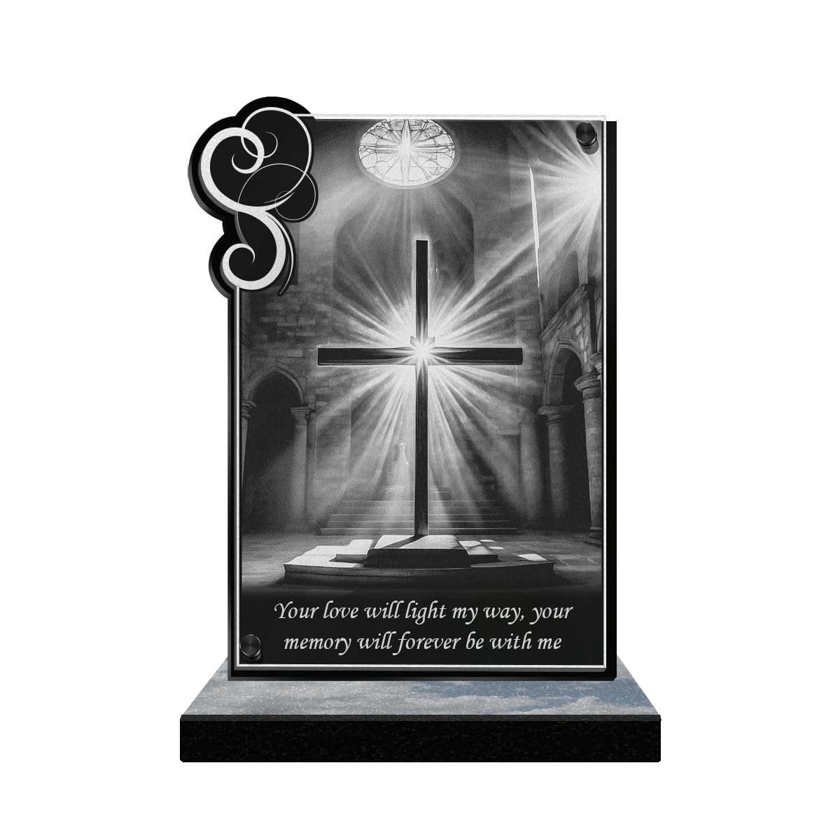ETERNEL - Personalized Funeral Plaque Frame Ornaments - Christian Cross, Church, Christian - Customizable text, laser-engraved funeral plaque, tribute, cemetery funeral plaque