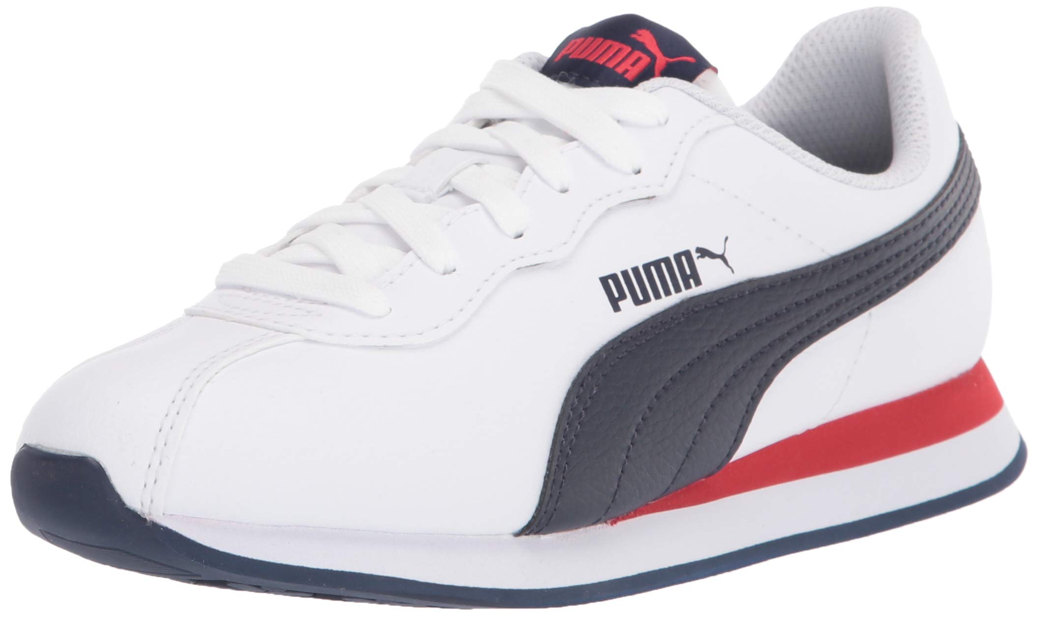 PUMA unisex child Turin Sneaker, Puma White-peacoat-high Risk Red, 6 Toddler US