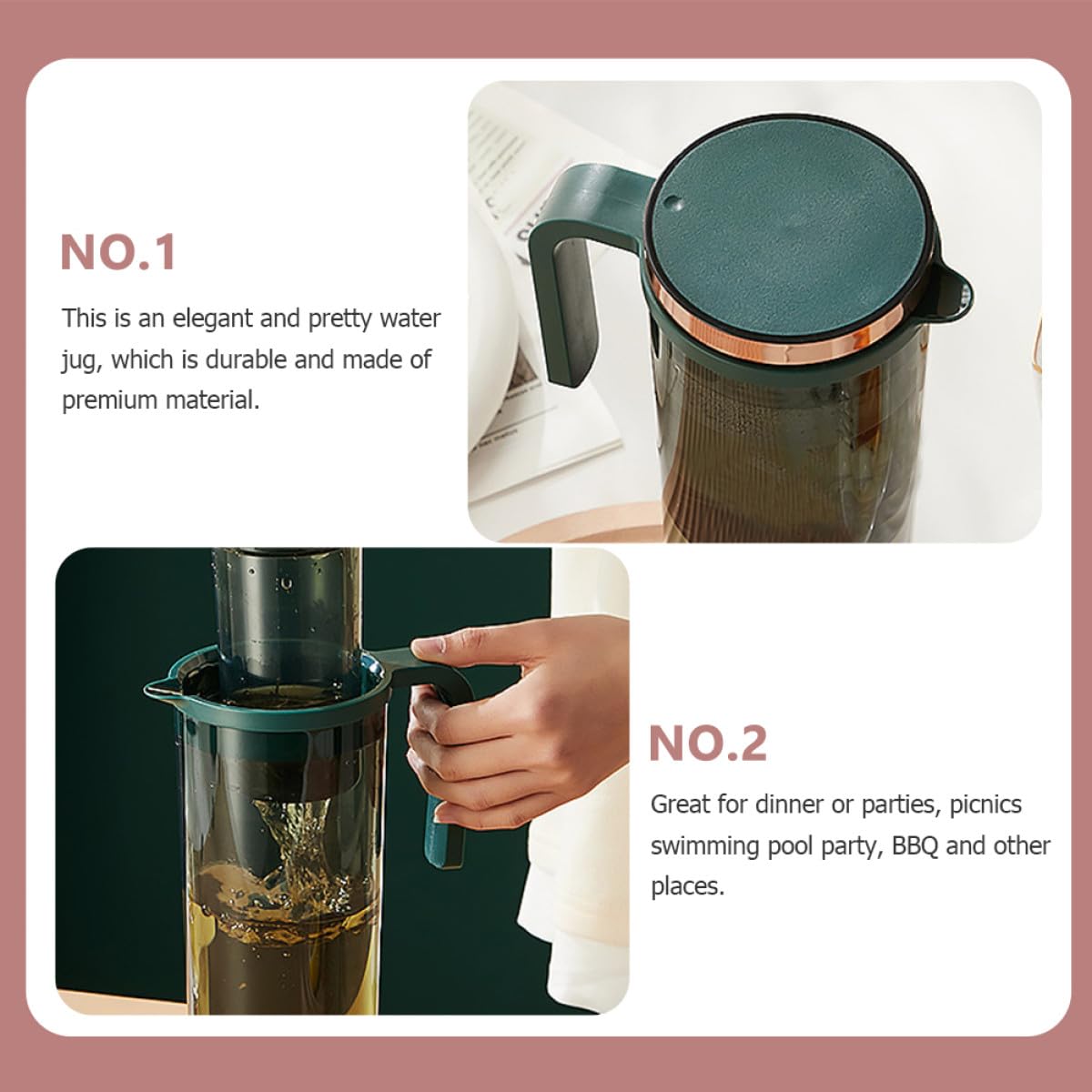PACKOVE Jarra de Enfriamiento de Agua de Gran Capacidad 2 Litros, Resistente al Calor, Color Verde Oscuro, para Refrigerador y Uso Doméstico, Contenedor Hermético para Bebidas y Té