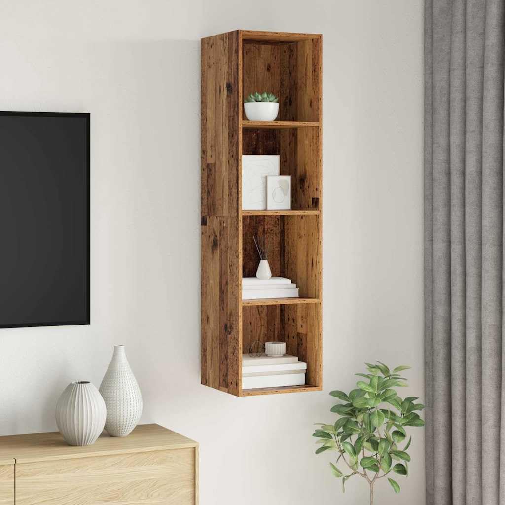 TV-Schrank Altholz Optik, 37x37x142,5 cm Holzwerkstoff, Wandmontage, schwebend, für Wohnzimmer, Schlafzimmer, Entertainment Center, Media Console