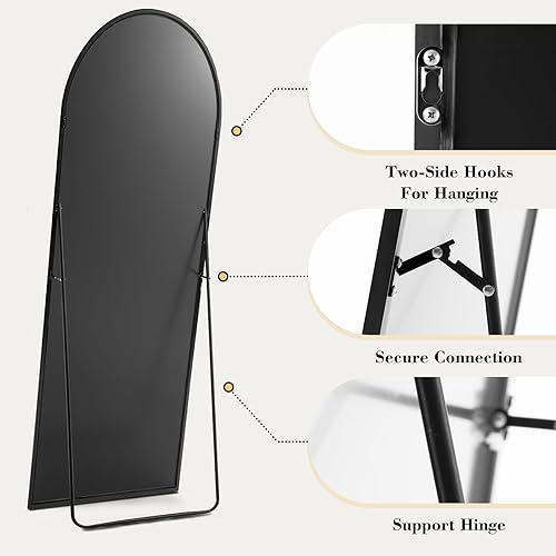 Miniatura 4 de DUMOS Espejo arqueado de longitud completa de 59 x 16 pulgadas con soporte, espejo de piso con marco de aleación de aluminio para dormitorio, espejo